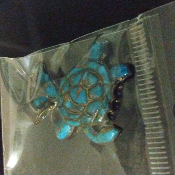 Turquoise Network Turquoise Turtle Pendant and Italy .925 marked Chain NEW - Picture 3 of 8